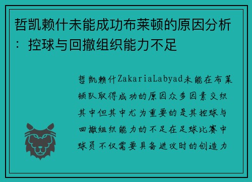 哲凯赖什未能成功布莱顿的原因分析：控球与回撤组织能力不足