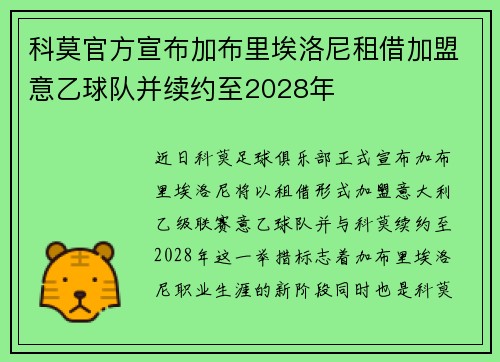 科莫官方宣布加布里埃洛尼租借加盟意乙球队并续约至2028年